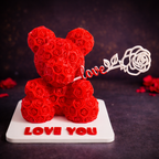 Personalized 3D Printed Rose Teddy Bear with Custom Name Base – Valentine Gift for Him & Her