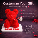Personalized 3D Printed Rose Teddy Bear with Custom Name Base – Valentine Gift for Him & Her